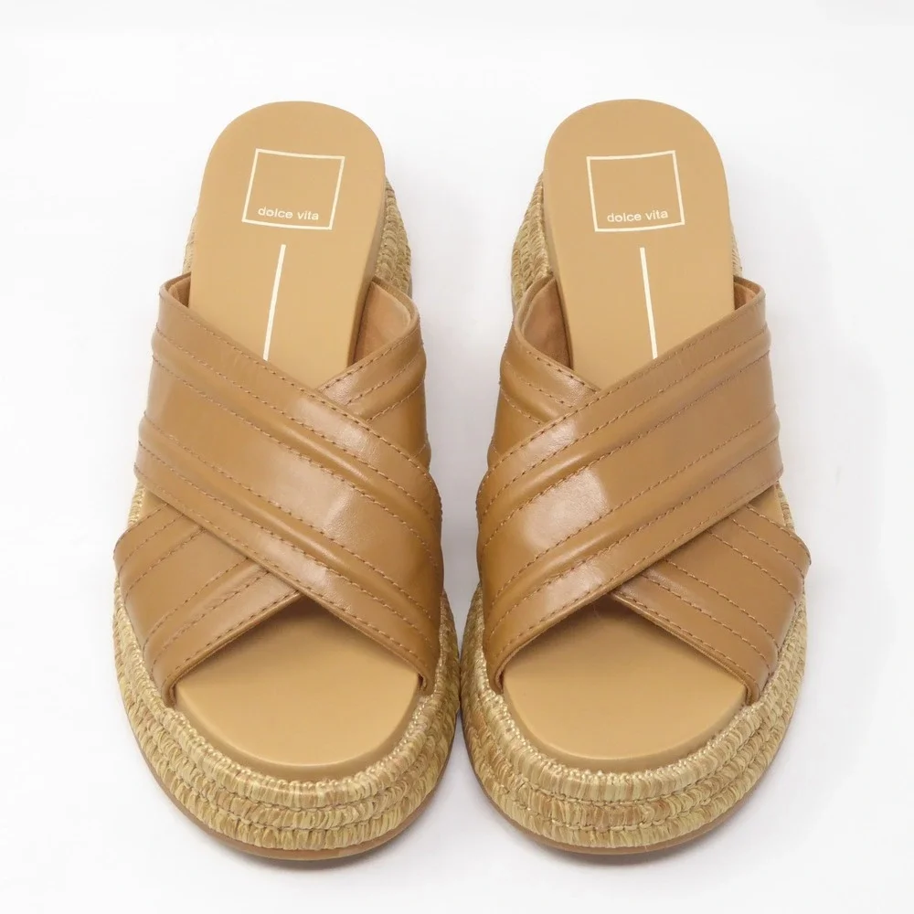 Dolce Vita Womens Weslee Sandals Brown Leather Platform Espadrille Slide Size 7